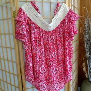 Womens Off Shoulder Red Print Top